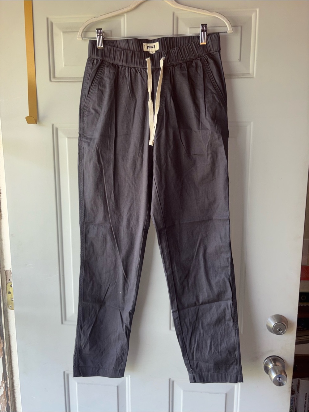 Pact gray twill pull-on pants size S